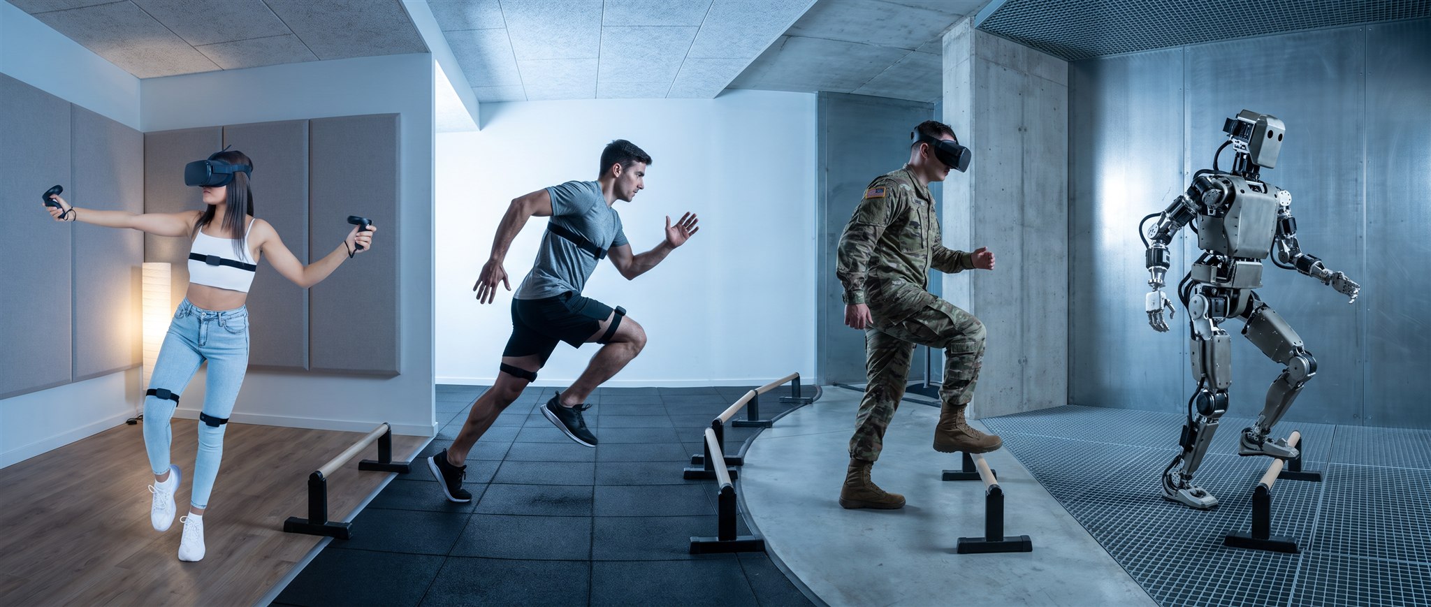 A continuous progression from VR gaming and athletic training to defence simulation and robotic locomotion